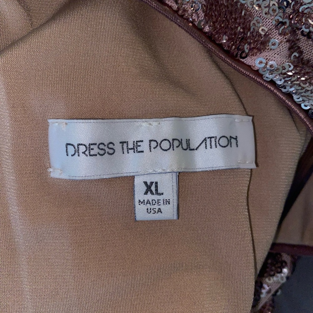🌹 Dress the Population Emery Long Sleeve Sequin Cocktail, Blush Nude, Dress, XL - Picture 6 of 7